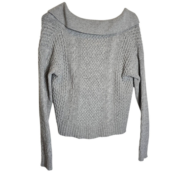 Jason Wu Wool Blend Collared V Neck Crop Sweater Gray Medium Chunky Cable Knit - Picture 3 of 7